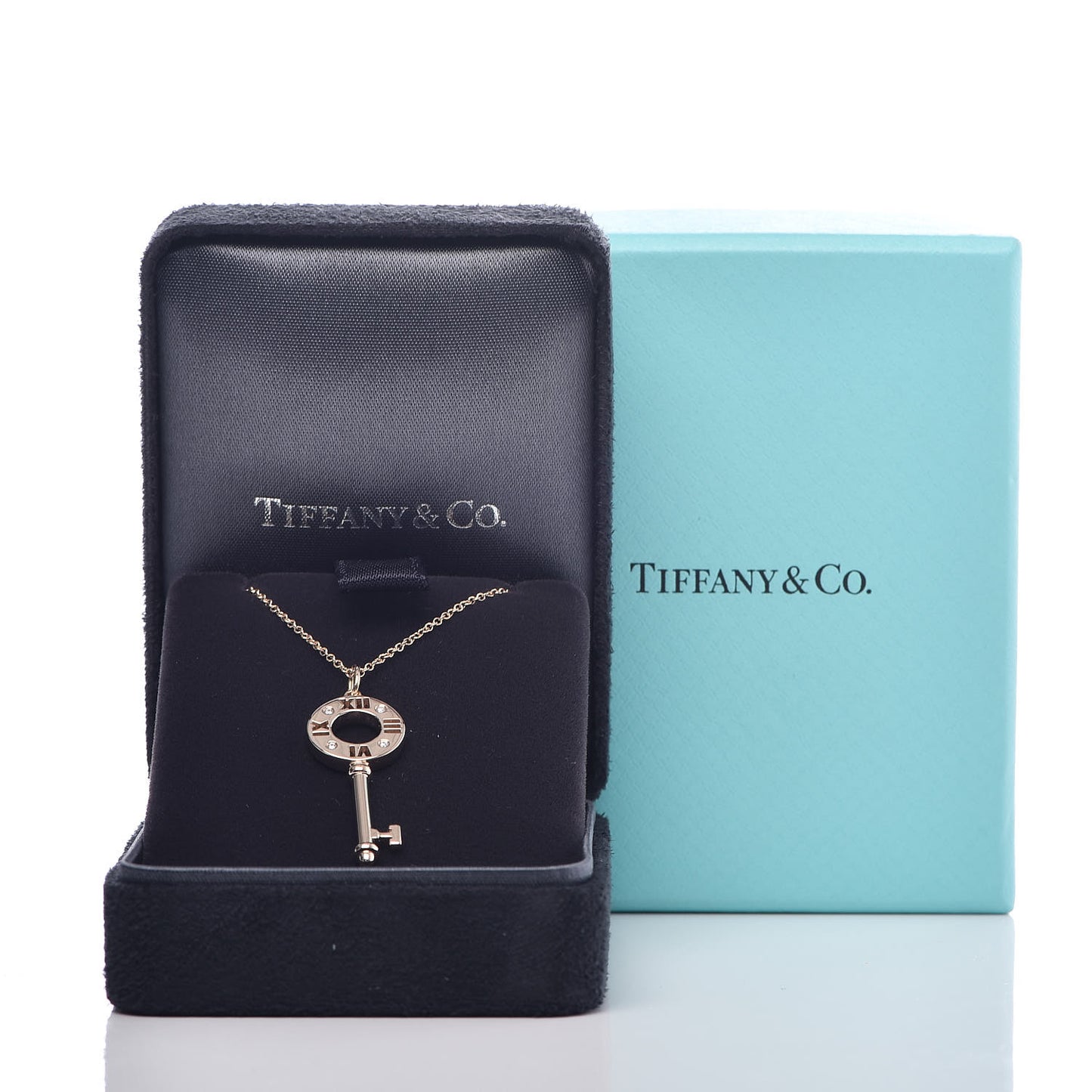18K Rose Gold Diamond Atlas Pierced Key Pendant Necklace