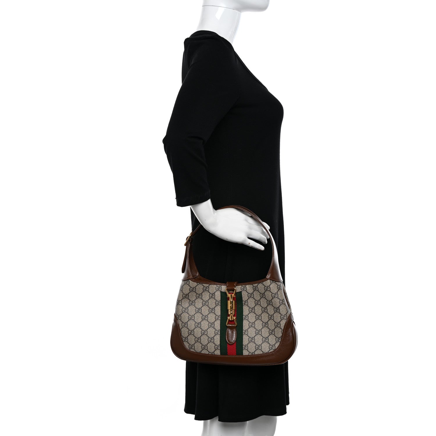 Gucci GG Supreme Monogram Azalea Calfskin Web Small Jackie 1961 Hobo Beige Ebony Brown Sugar 2 of 10