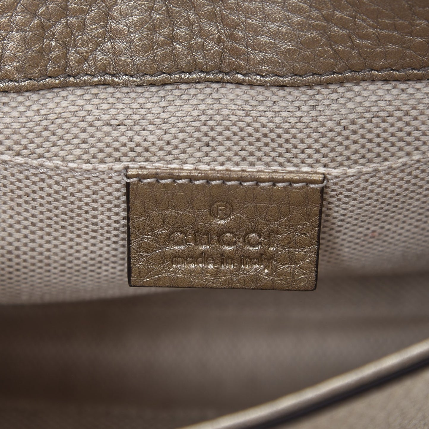 Metallic Pebbled Calfskin Small Soho Flap Crossbody Golden Beige