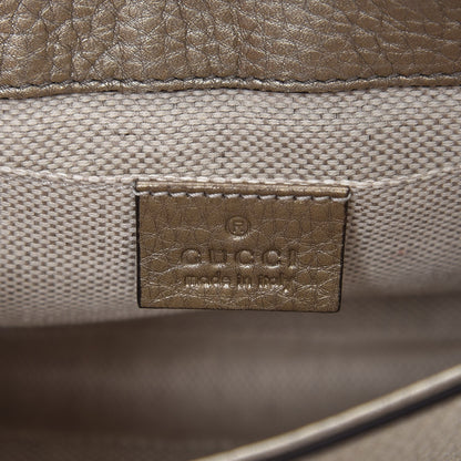Gucci Metallic Pebbled Calfskin Small Soho Flap Crossbody Golden Beige 6 of 7