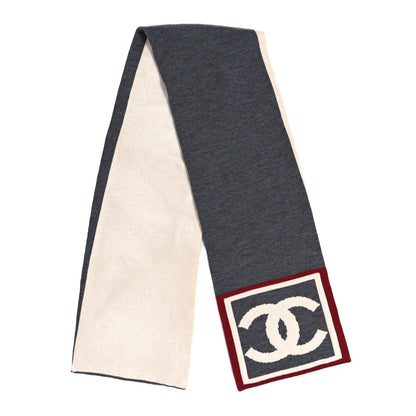 Chanel Cashmere Silk CC Scarf Grey White 2 of 3