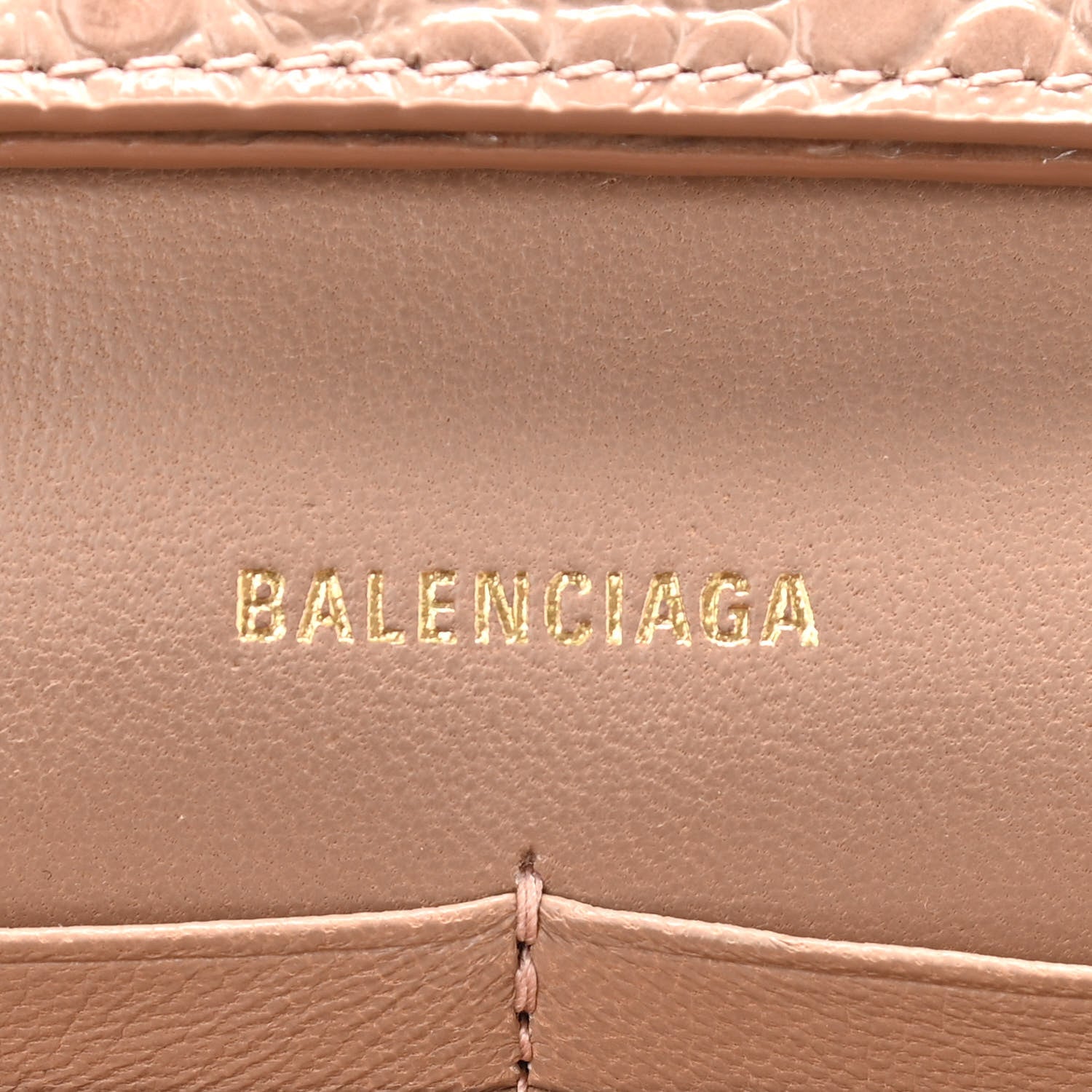 Balenciaga Shiny Calfskin Crocodile Embossed Hourglass Chain Bag Nude Beige 6 of 10