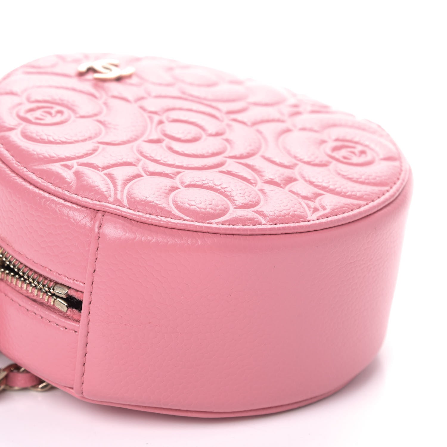 Chanel Caviar Camellia Embossed Round Clutch With Chain Pink 7 of 8