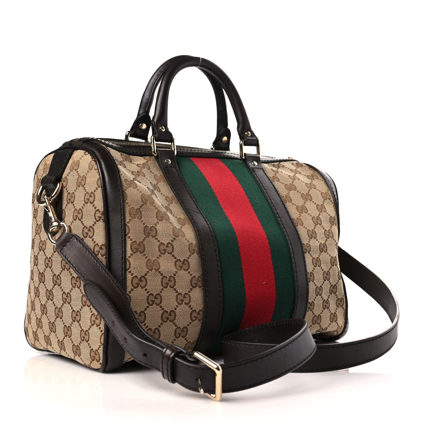 Monogram Selleria Calfskin Vintage Web Medium Boston Beige Ebony Cocoa
