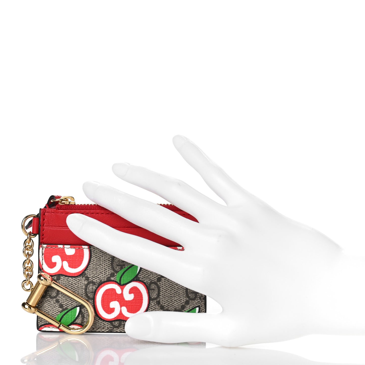 GG Supreme Monogram Apple Key Coin Case Card Holder Beige Multicolor Lobster Red