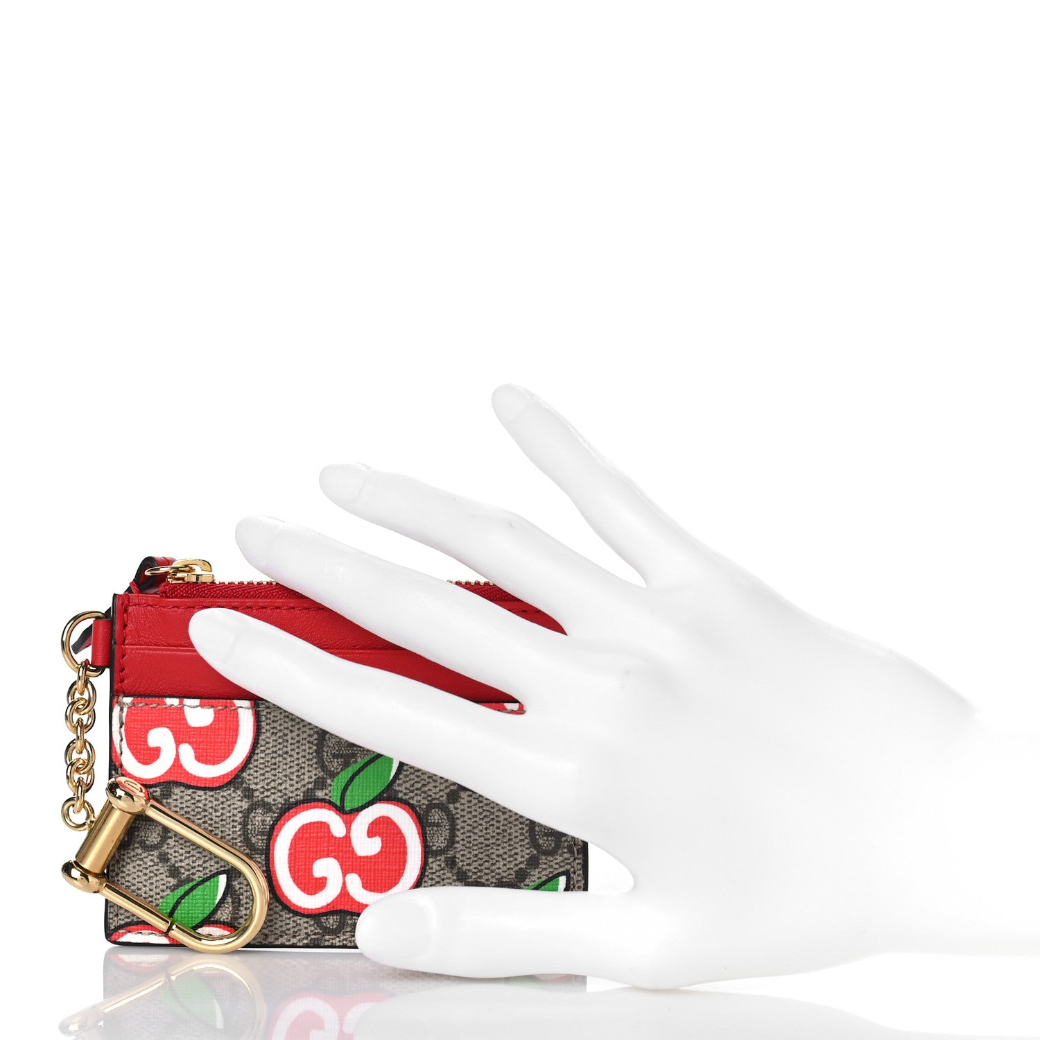Gucci GG Supreme Monogram Apple Key Coin Case Card Holder Beige Multicolor Lobster Red 2 of 9