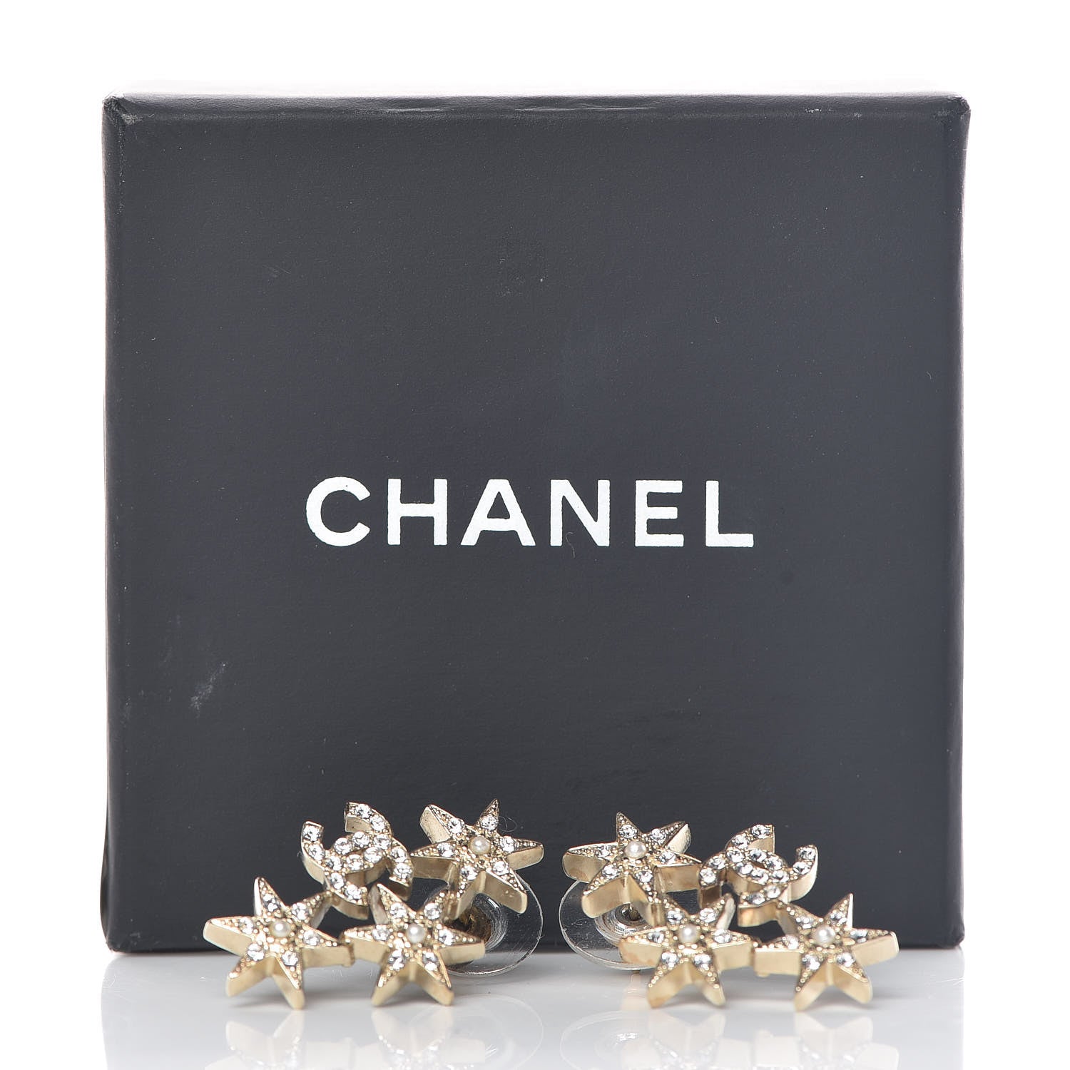 Chanel Crystal Pearl CC Star Earrings Gold 5 of 5