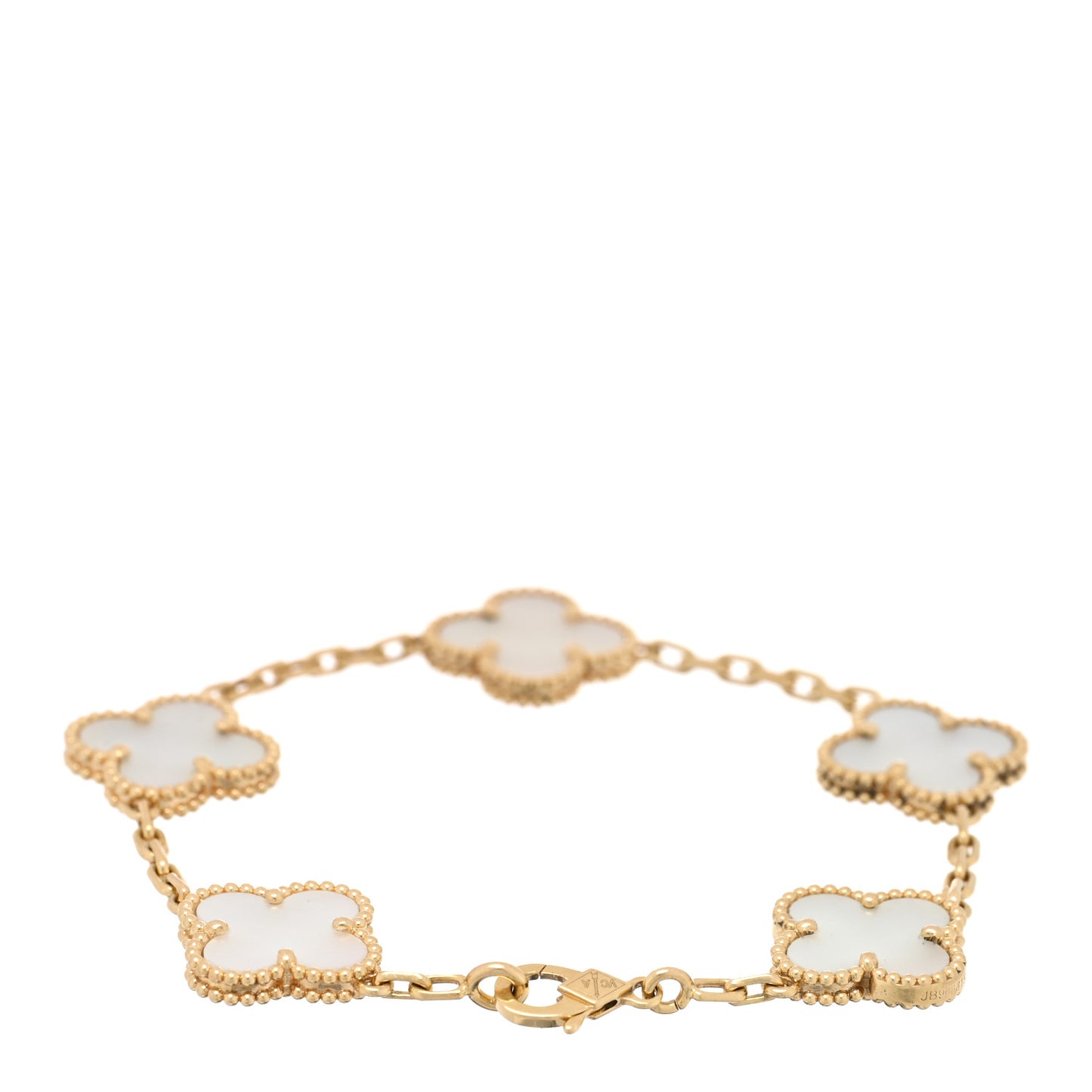 18K Yellow Gold Mother of Pearl 5 Motifs Vintage Alhambra Bracelet