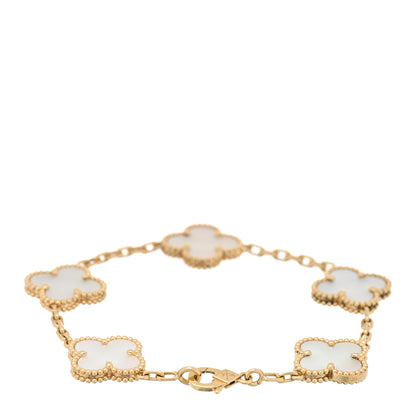 Van Cleef & Arpels 18K Yellow Gold Mother of Pearl 5 Motifs Vintage Alhambra Bracelet 2 of 4