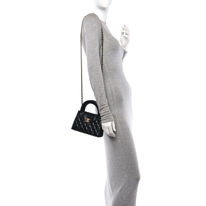 Chanel Shiny Aged Calfskin Quilted Nano Kelly Shopper Black 2 of 13