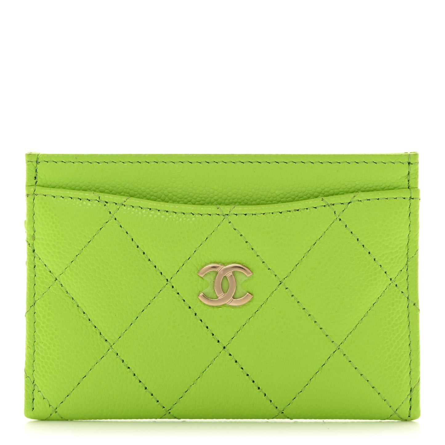 Caviar Quilted Card Holder Green