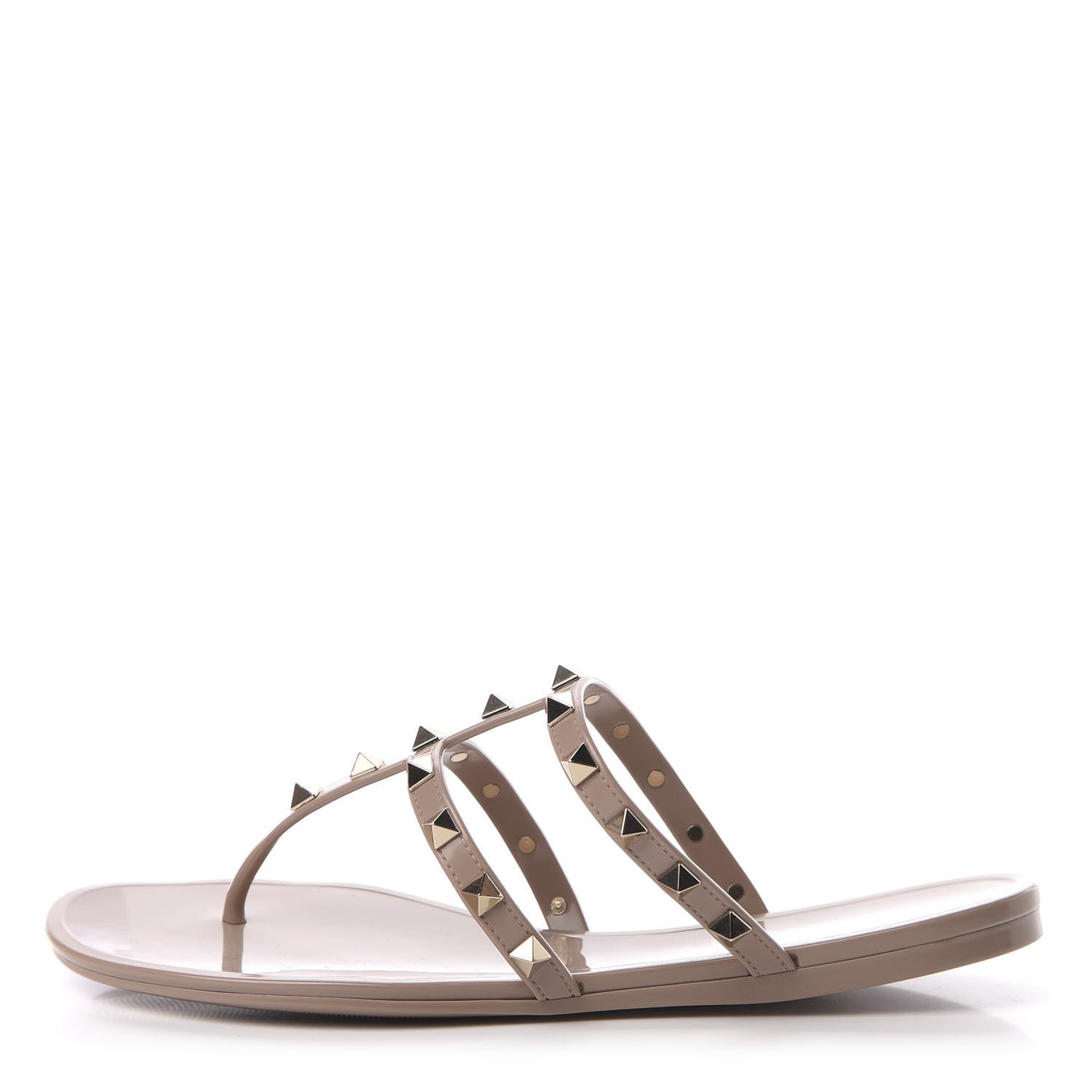 PVC Jelly Rockstud Caged Flat Thong Sandals 38 Poudre