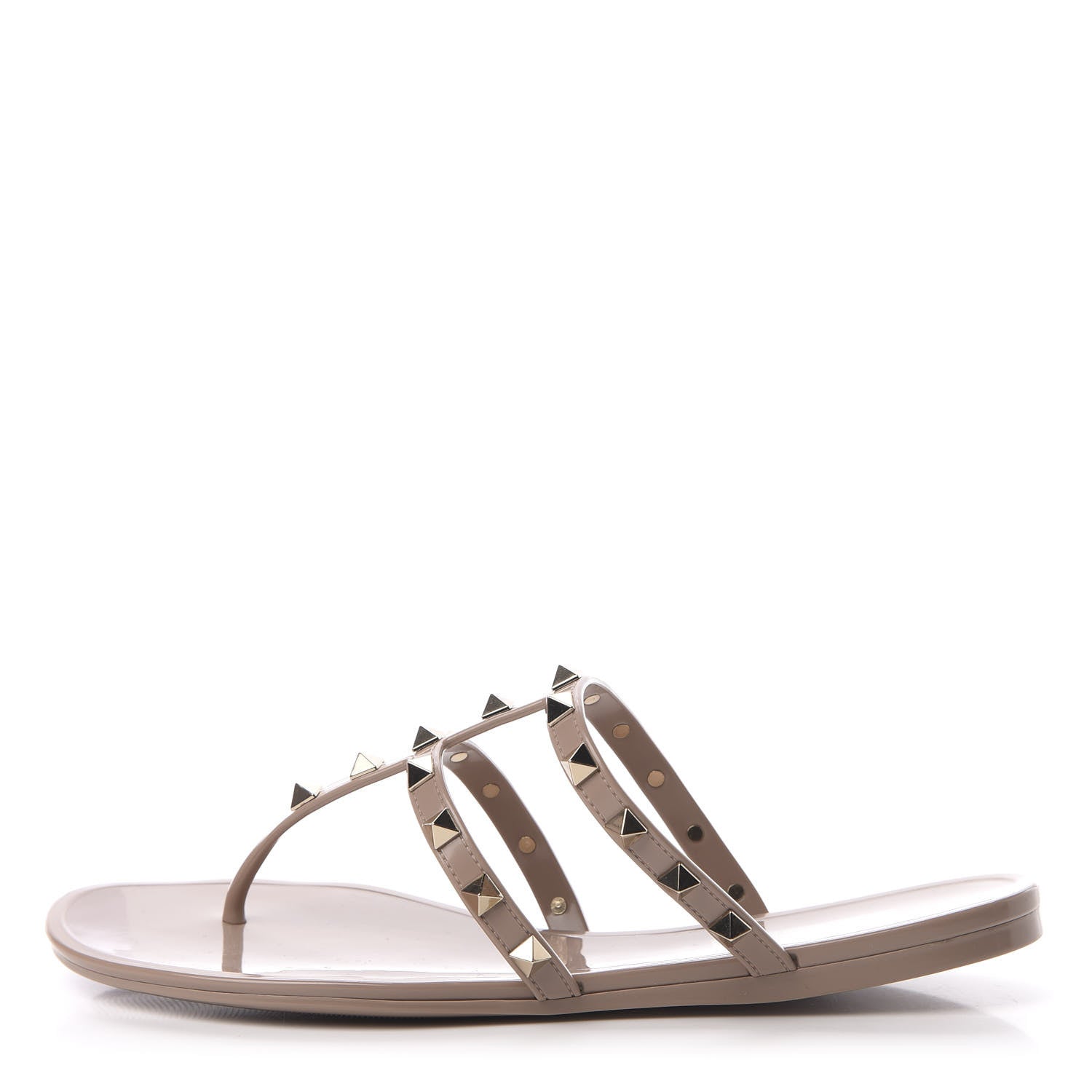 Valentino Garavani PVC Jelly Rockstud Caged Flat Thong Sandals 38 Poudre 1 of 8
