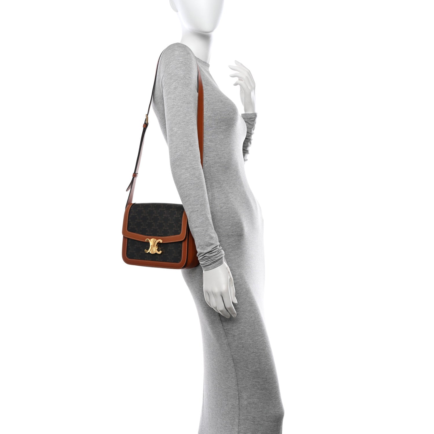 Celine Triomphe Canvas Calfskin Medium Triomphe Bag Tan 2 of 11
