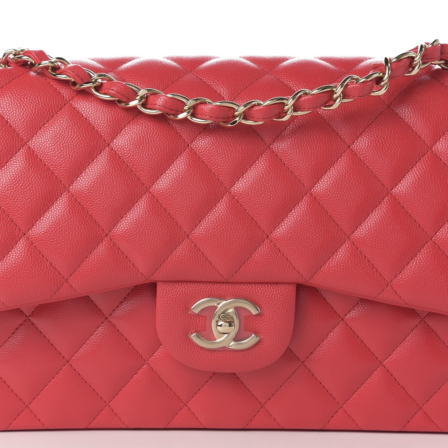 Caviar Quilted Jumbo Double Flap Red