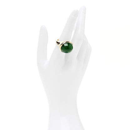 Tiffany 18k Yellow Gold Green Jade 19mm Elsa Peretti Cabochon Ring 57 8 2 of 6