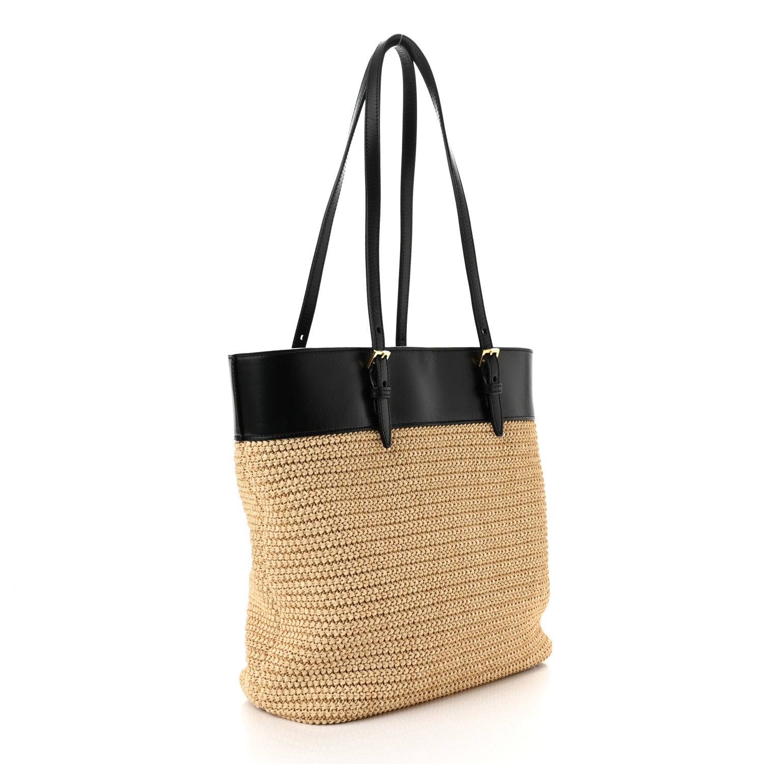 Saint Laurent Calfskin Raffia Mini Shopper Tote Naturale Black 3 of 10