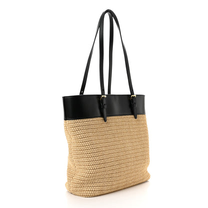 Saint Laurent Calfskin Raffia Mini Shopper Tote Naturale Black 3 of 10