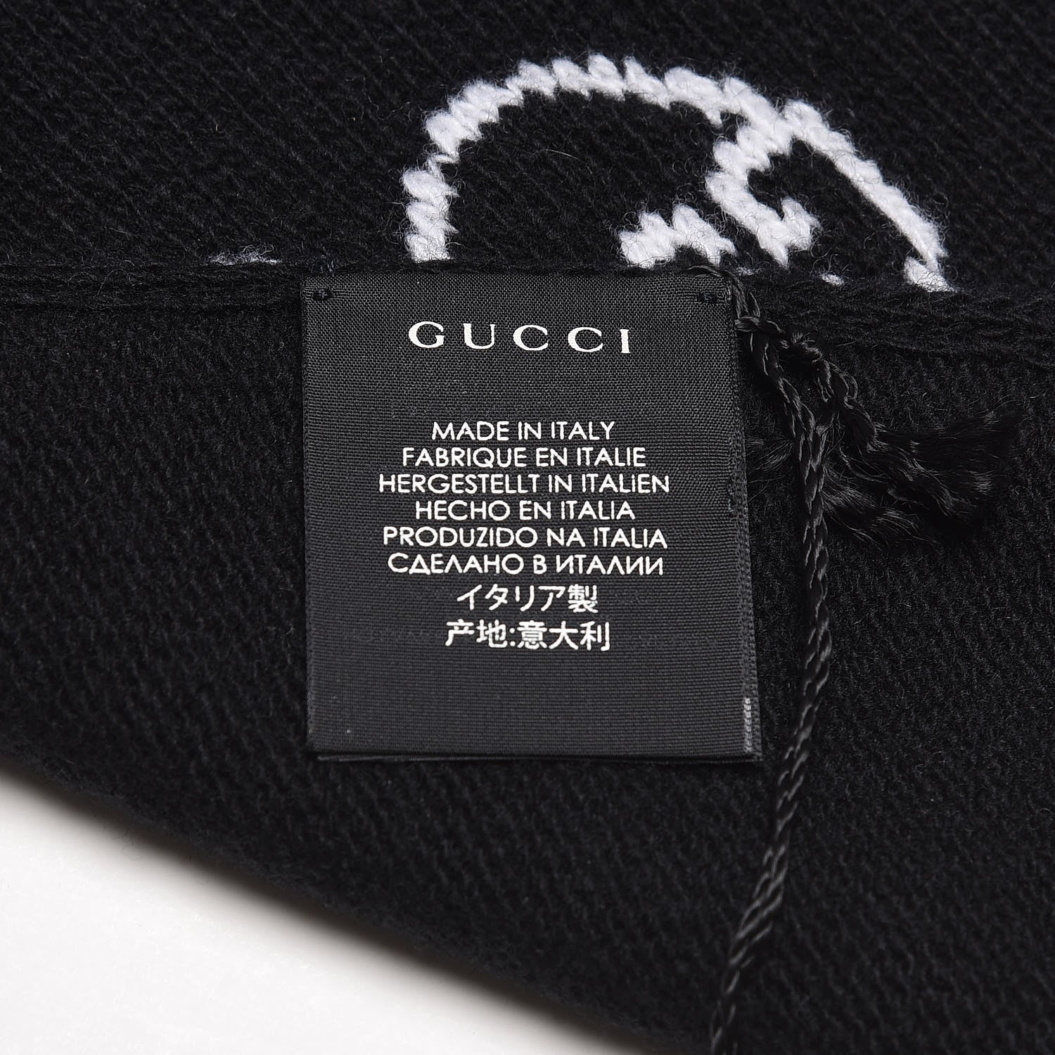 Gucci Wool Tricot GG Hamlet Scarf Black White 5 of 5