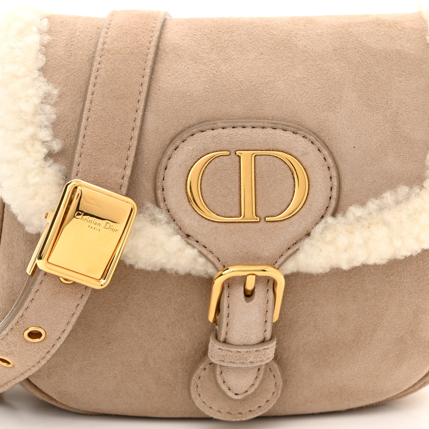 Suede Shearling Small Bobby Flap Beige