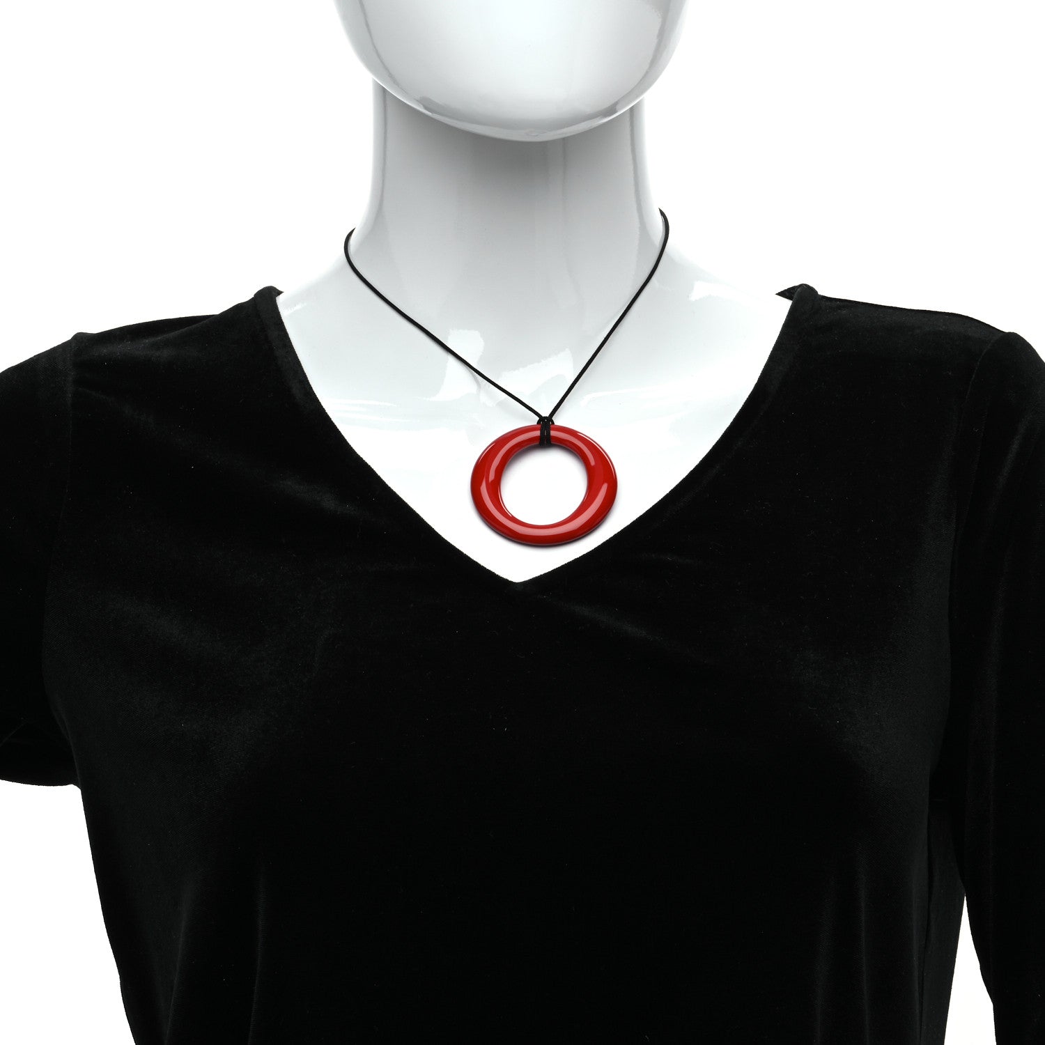 Tiffany Lacquer Hardwood Elsa Peretti Sevillana Pendant Cord Necklace Red 2 of 5