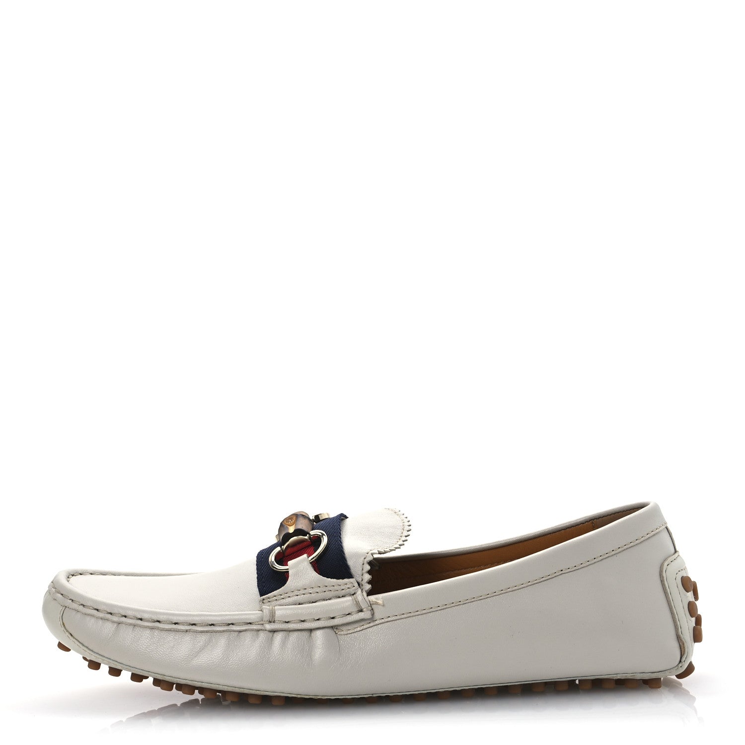 Gucci Calfskin Horsebit Web Bamboo Driving Loafers 41 White 1 of 14