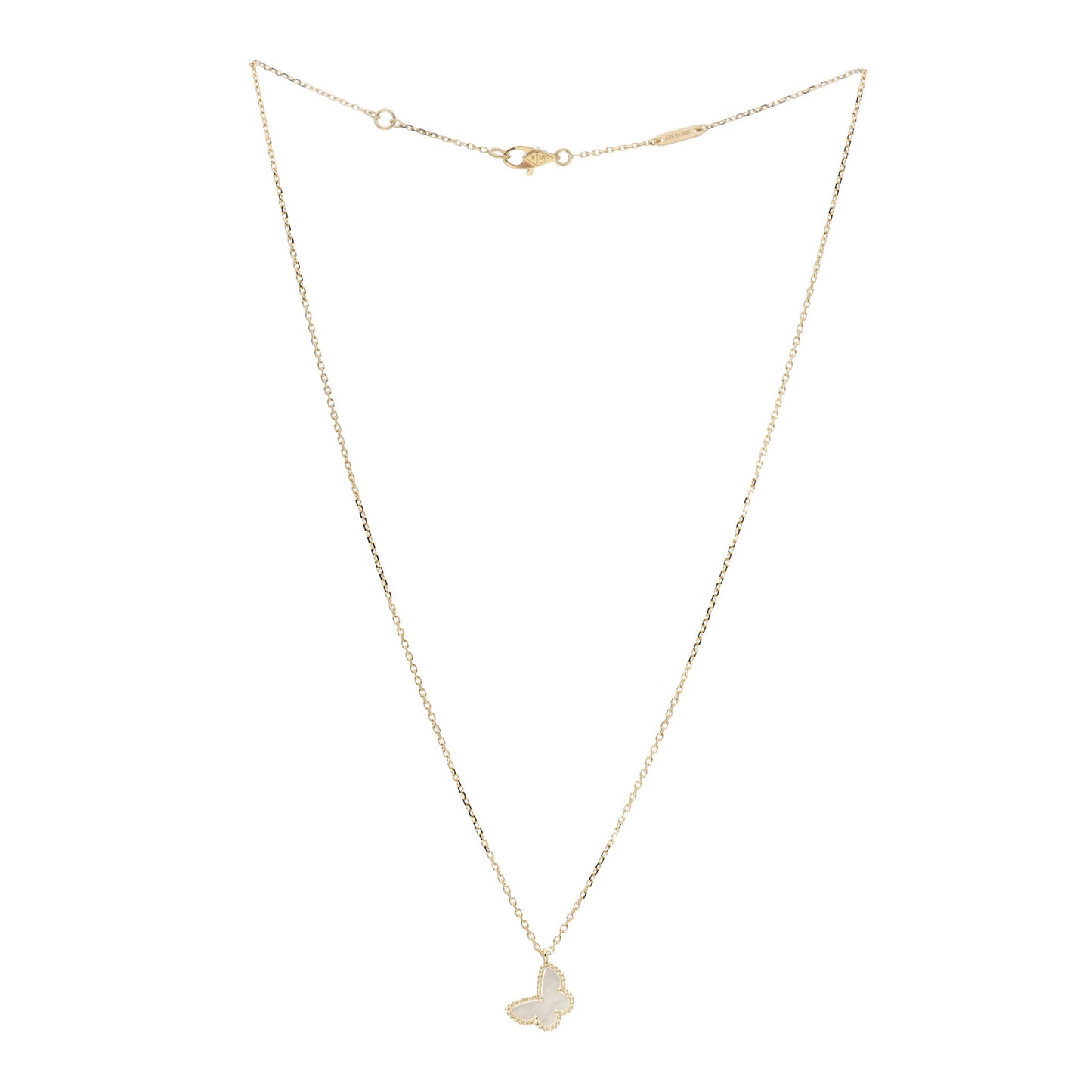 18K Yellow Gold Mother of Pearl Sweet Alhambra Butterfly Pendant Necklace