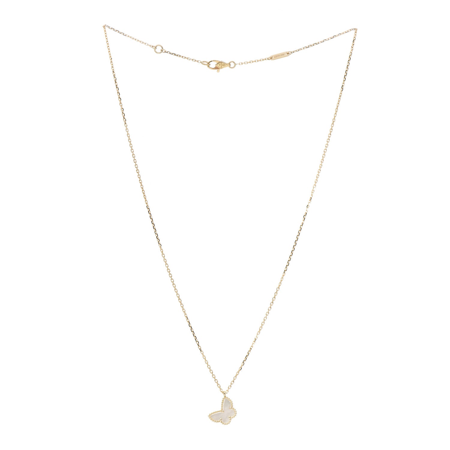 Van Cleef & Arpels 18K Yellow Gold Mother of Pearl Sweet Alhambra Butterfly Pendant Necklace 3 of 7