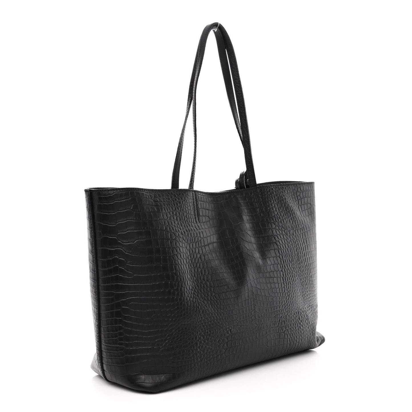 Calfskin Crocodile Embossed Nine2Five East West Tote Black