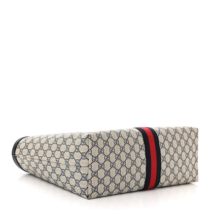 Gucci GG Supreme Monogram Textured Calfskin Web Medium Ophidia Shopping Tote Beige Blue 4 of 10