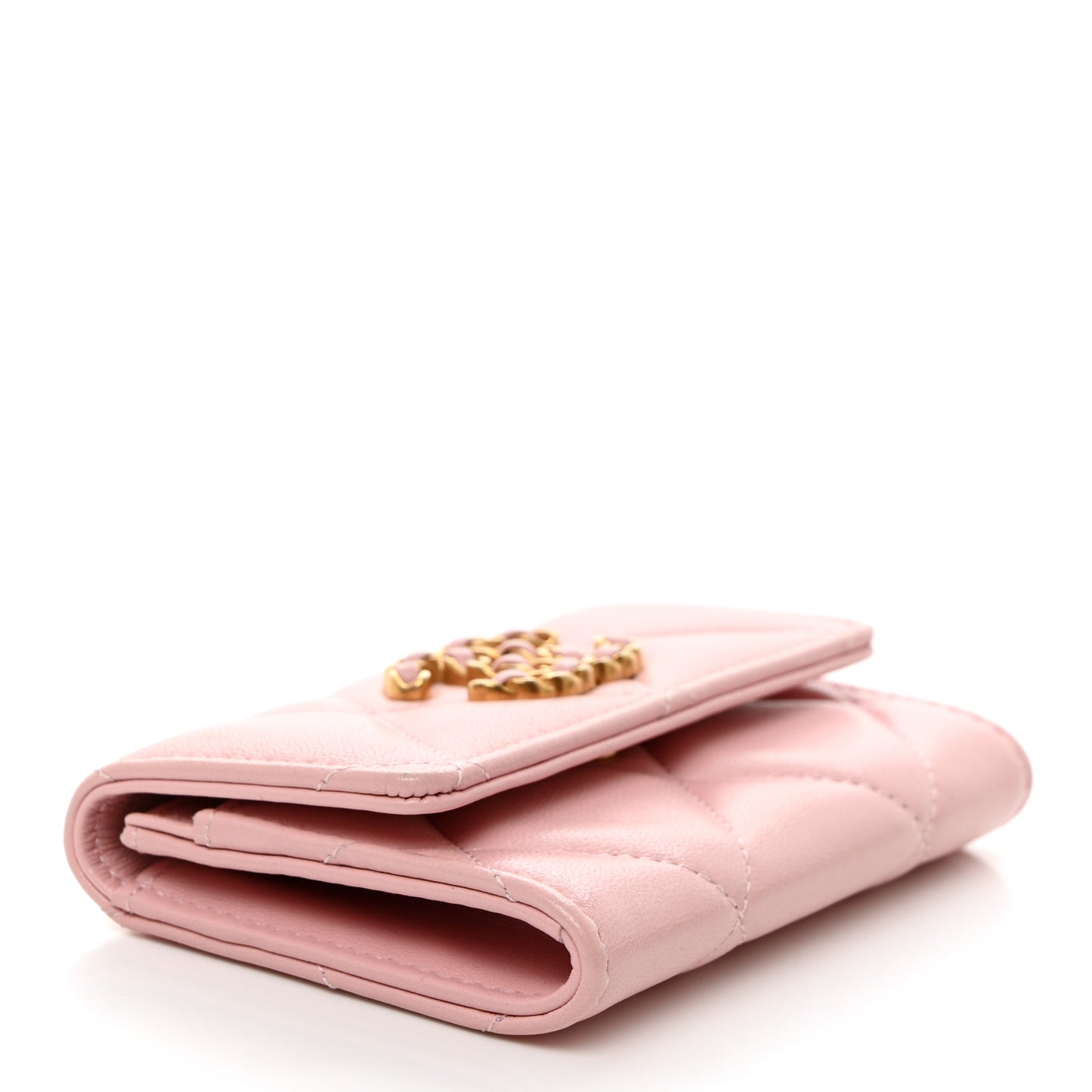 Lambskin Quilted Chanel 19 Flap Card Holder Light Pink