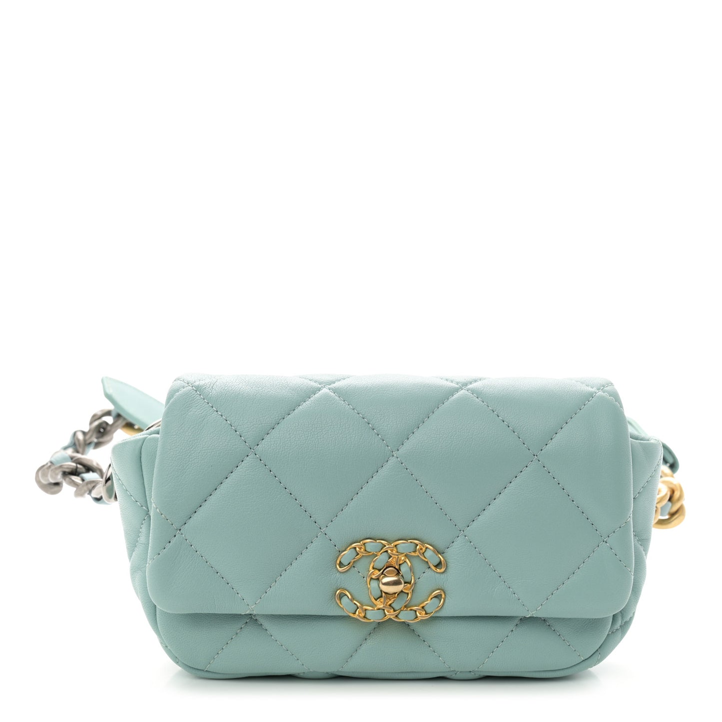 Lambskin Quilted Chanel 19 Waist Bag Light Blue