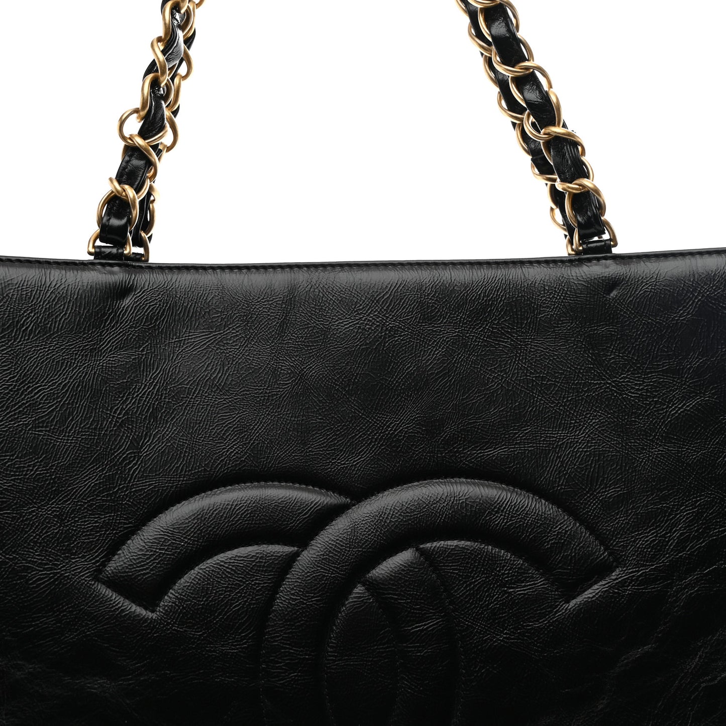 Shiny Aged Calfskin Shopping Bag Black