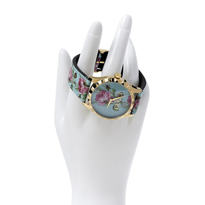 Gucci Stainless Steel Calfskin 38mm G-Timeless Floral Quartz Watch Blue 2 of 8