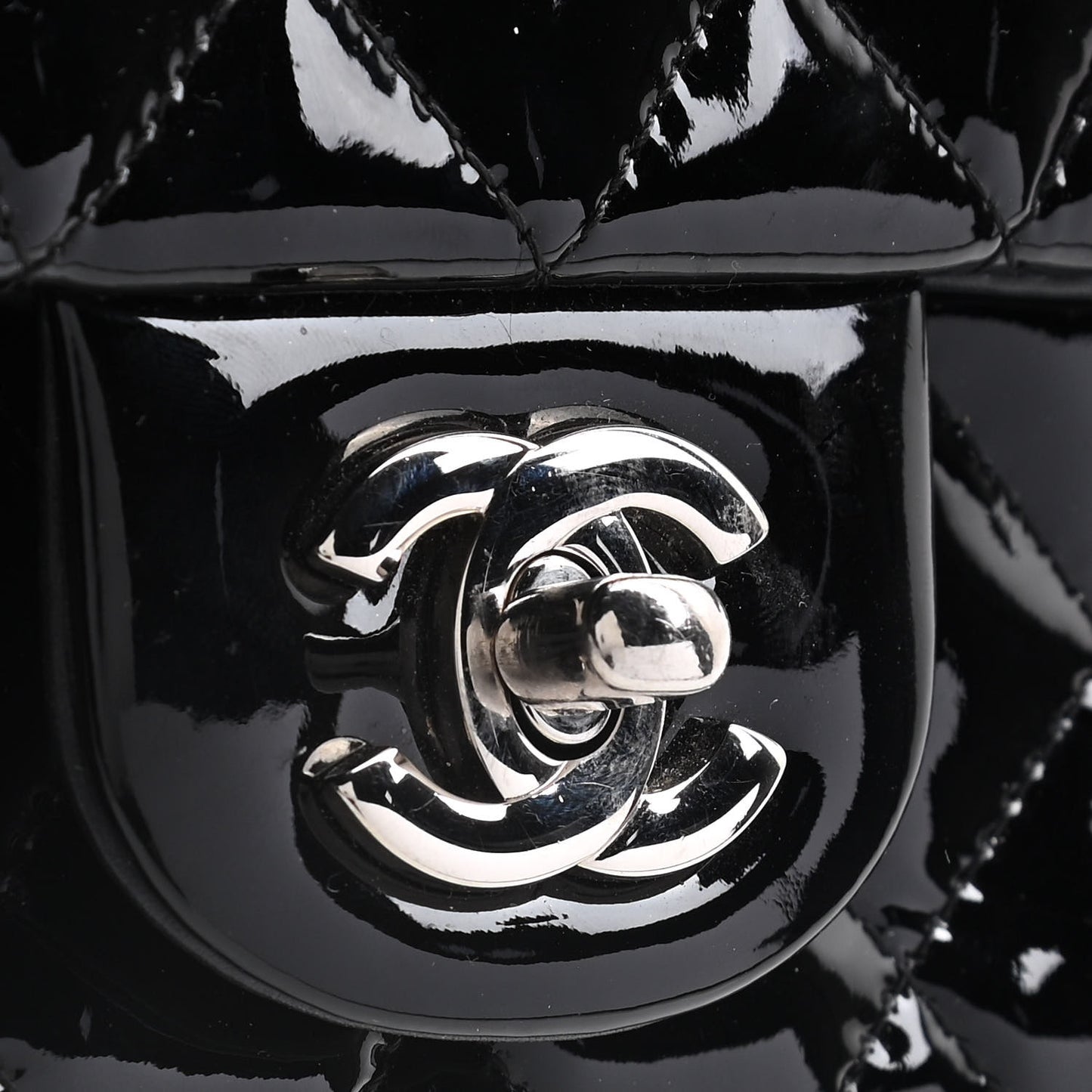 Patent Calfskin Quilted Extra Mini Rectangular Flap Black