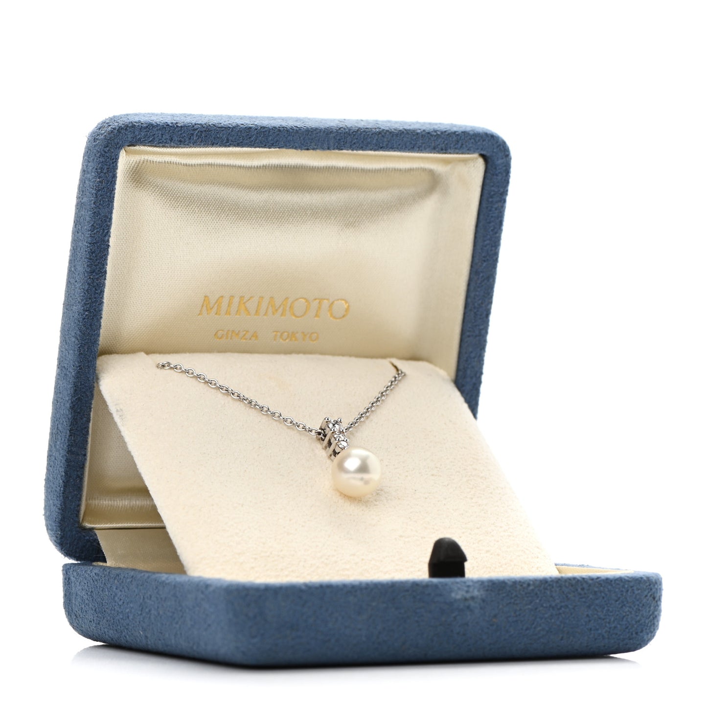 18K White Gold Diamond Akoya Pearl 8mm Morning Dew Pendant Necklace
