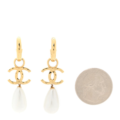 Chanel Pearl CC Hoop Drop Earrings  Gold Pearly White 2 of 5