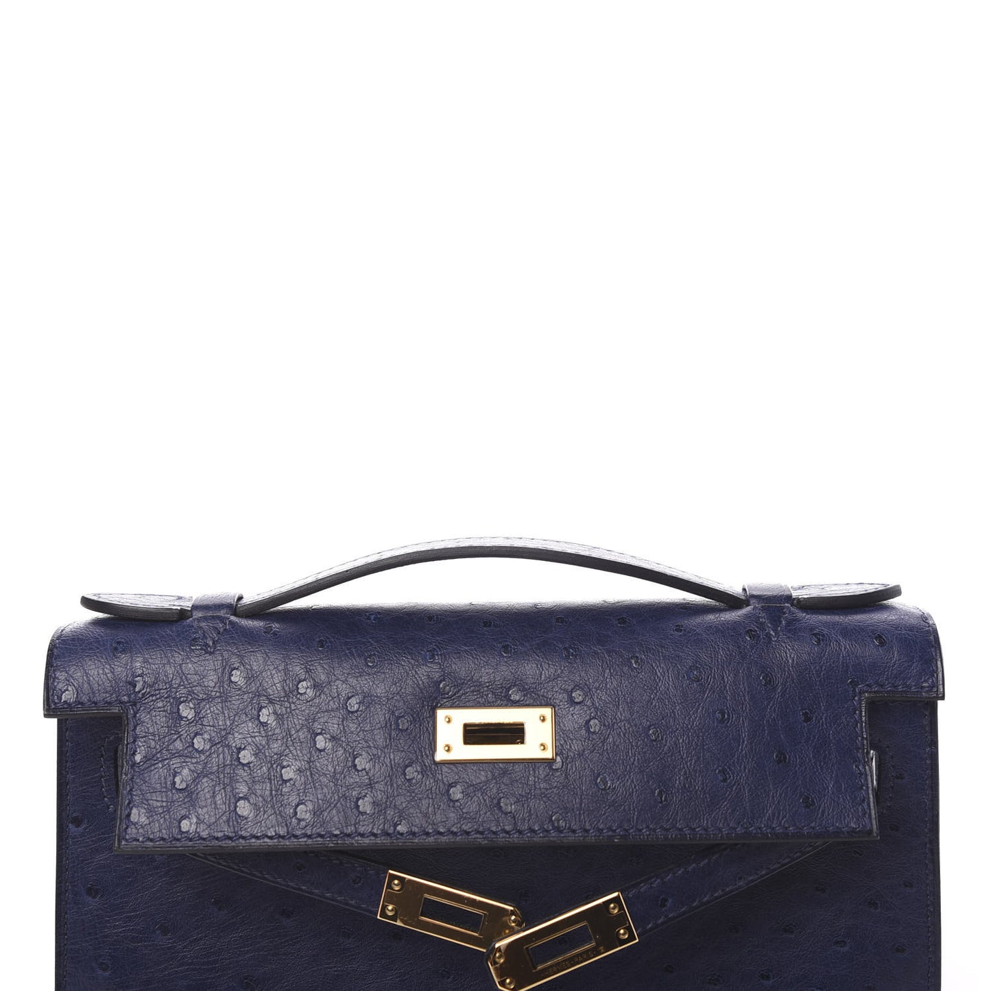 Ostrich Kelly Pochette Clutch Bleu Iris