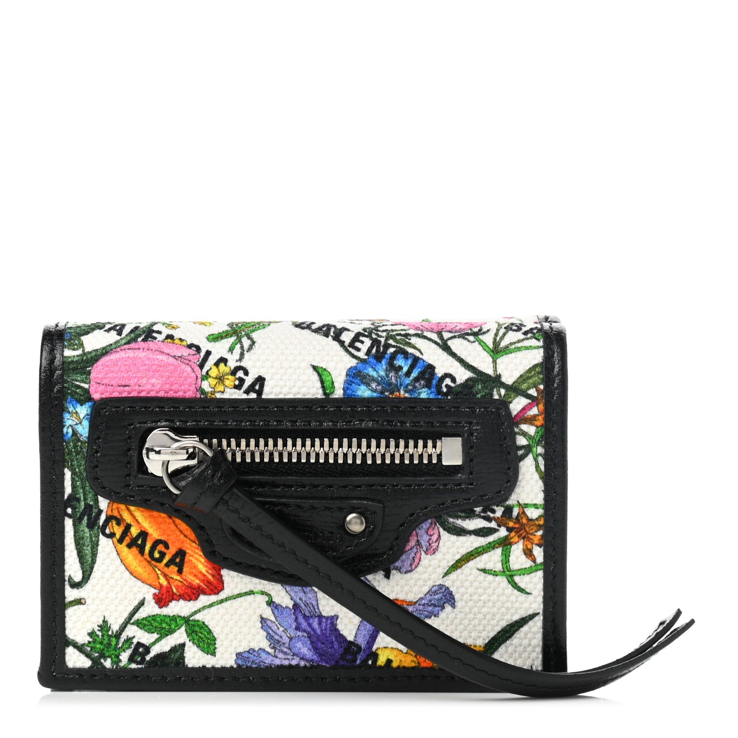 Balenciaga X GUCCI Canvas Azalea Calfskin Flora Logo Print Neo Classic Wallet White Multicolor Black 1 of 7