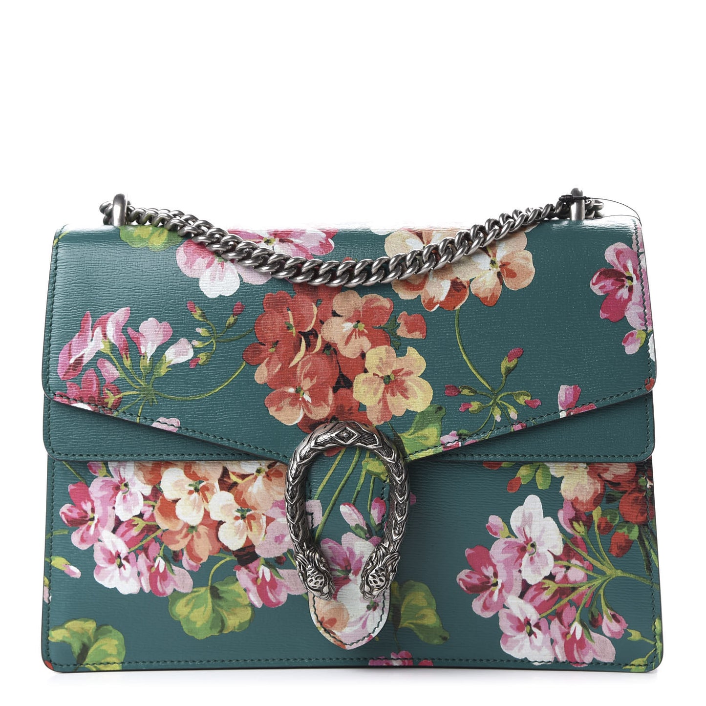Calfskin Blooms Print Medium Dionysus Shoulder Bag Bright Emerald Multicolor