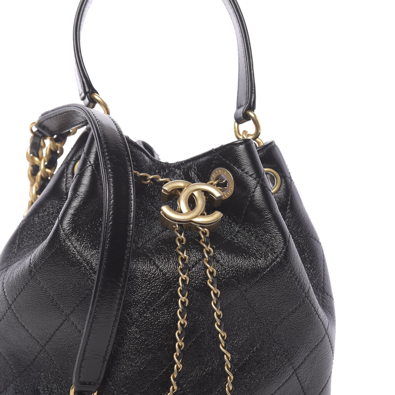 Chanel Shiny Lambskin Quilted Drawstring Bag Black 8 of 11