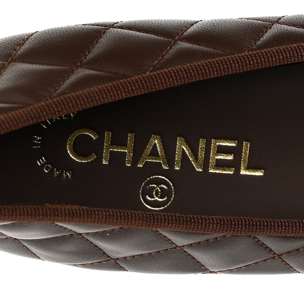 Lambskin Quilted CC Cap Toe Ballerina Flats 38.5 Dark Brown