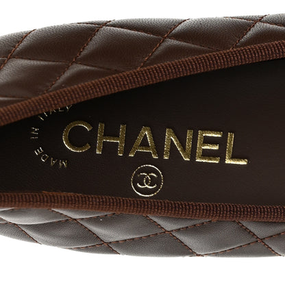 Chanel Lambskin Quilted CC Cap Toe Ballerina Flats 38.5 Dark Brown 8 of 10
