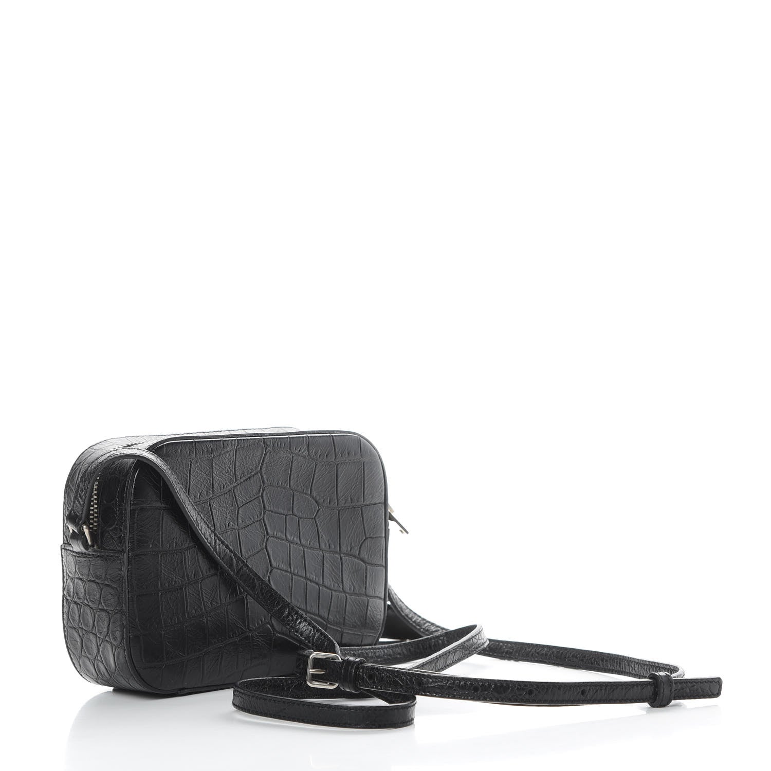 Saint Laurent Calfskin Crocodile Embossed Small Classic Monogram Camera Bag Black 3 of 12