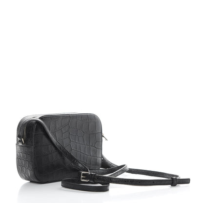 Saint Laurent Calfskin Crocodile Embossed Small Classic Monogram Camera Bag Black 3 of 12