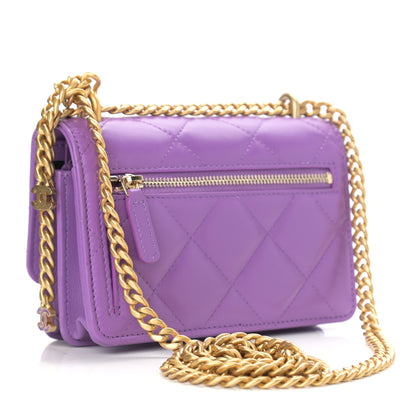 Chanel Lambskin Enamel Quilted Pending CC Clutch With Chain Purple 3 of 9