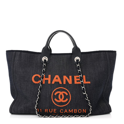 Chanel Denim Large Deauville Tote Blue Orange 1 of 10