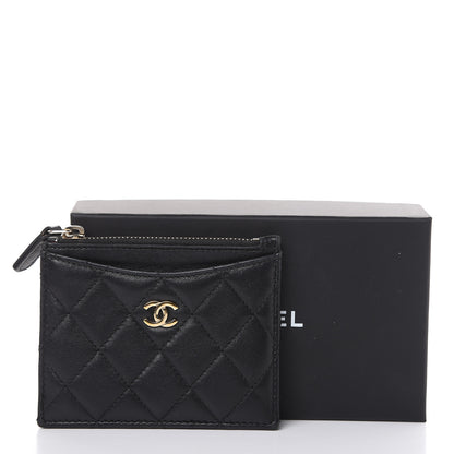 Chanel Lambskin Quilted Zip Card Holder Black 14 of 14