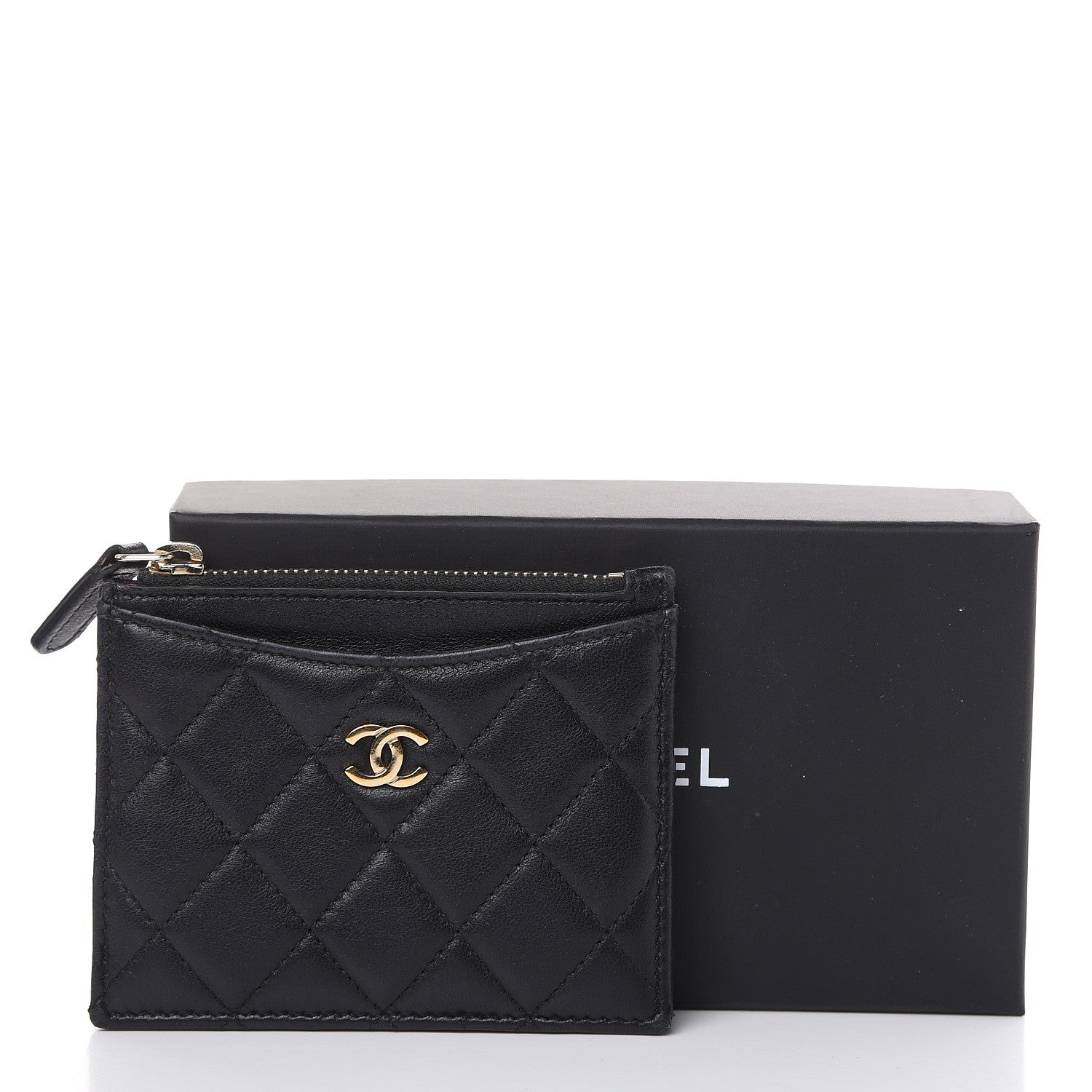 Chanel Lambskin Quilted Zip Card Holder Black 14 of 14