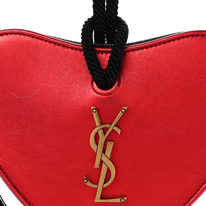 Saint Laurent Metallic Calfskin Heart Clutch Rouge 7 of 10